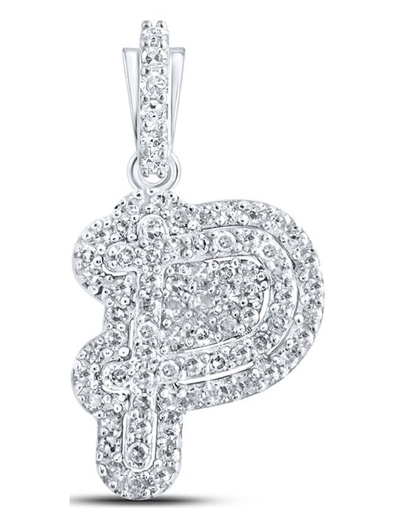 10kt White Gold Womens Round Diamond P Initial Letter Pendant 1/5 Cttw