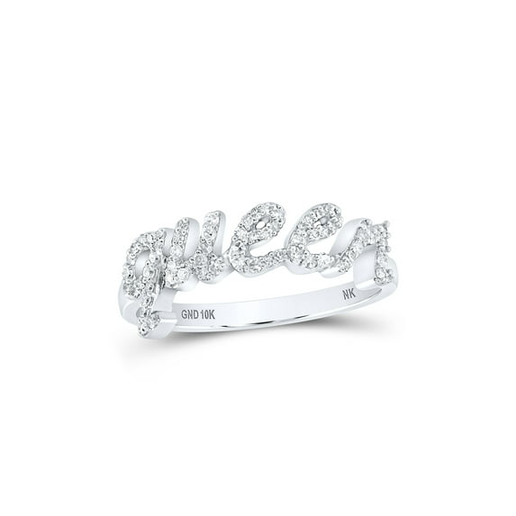 10kt White Gold Womens Round Diamond QUEEN Band Ring 1/5 Cttw