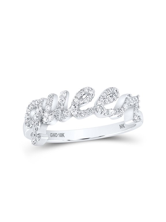 10kt White Gold Womens Round Diamond QUEEN Band Ring 1/5 Cttw