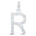 thumbnail image 1 of 10kt White Gold Womens Round Diamond R Initial Letter Pendant 1/10 Cttw, 1 of 1