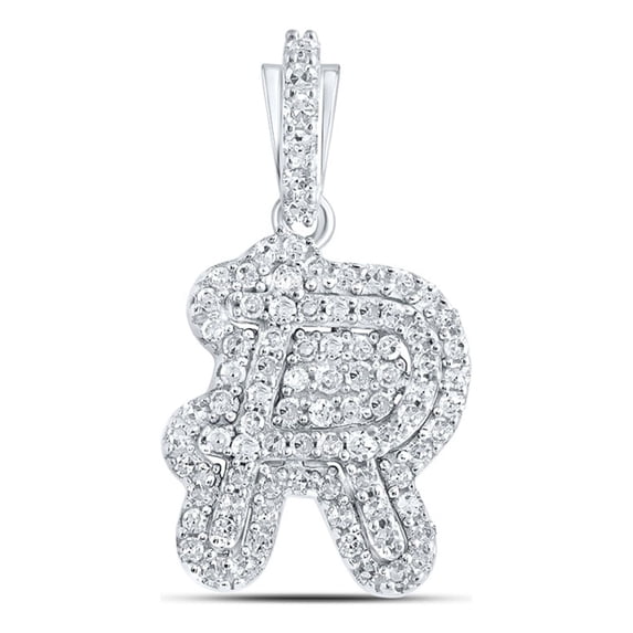 10kt White Gold Womens Round Diamond R Initial Letter Pendant 1/5 Cttw