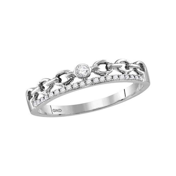 10kt White Gold Womens Round Diamond Rolo Link Stackable Band Ring 1/12 Cttw