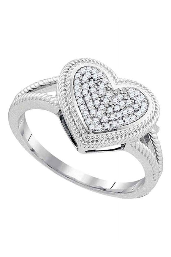 10kt White Gold Womens Round Diamond Rope Heart Love Cluster Ring 1/6 Cttw