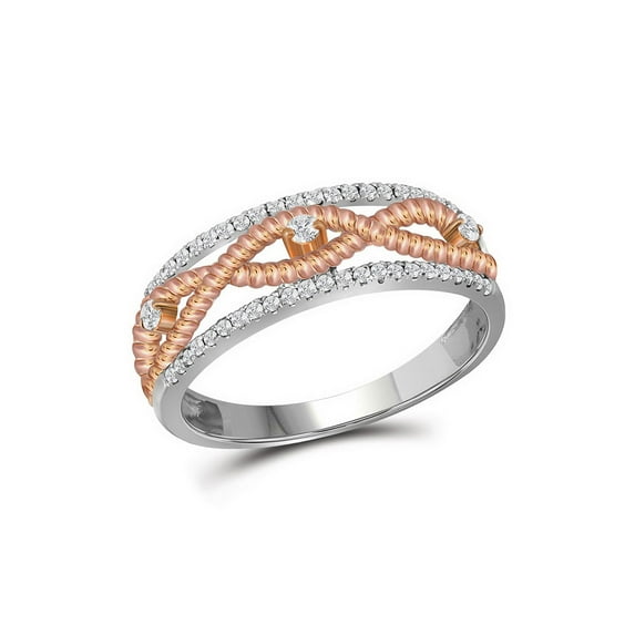 10kt White Gold Womens Round Diamond Rose-tone Rope Twist Band 1/4 Cttw