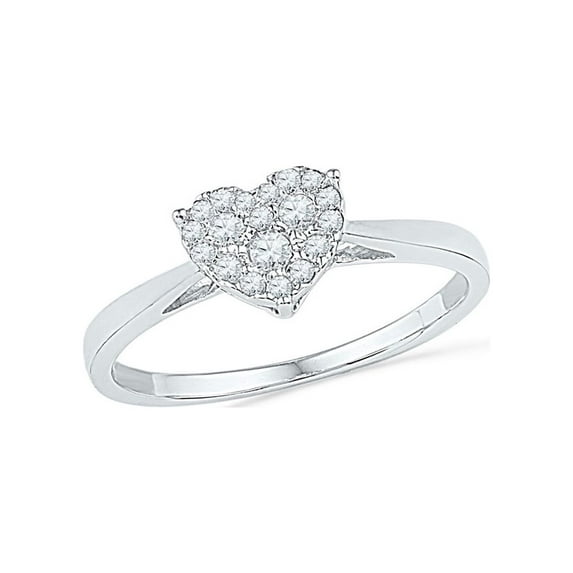 10kt White Gold Womens Round Diamond Simple Heart Cluster Ring 1/6 Cttw