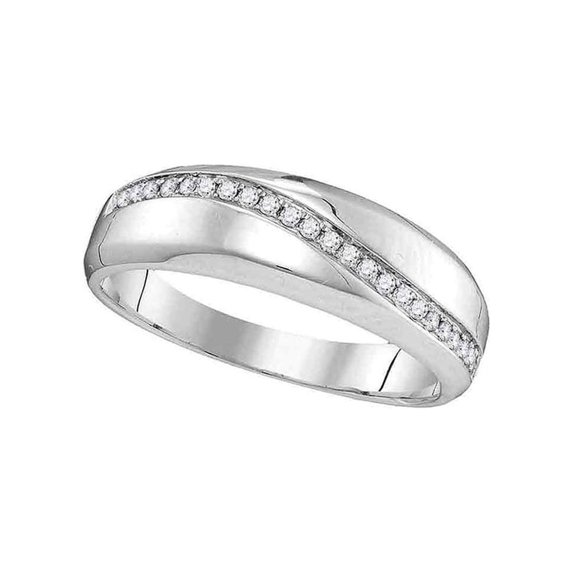 10kt White Gold Womens Round Diamond Single Row Crossover Wedding Band 1/6 Cttw