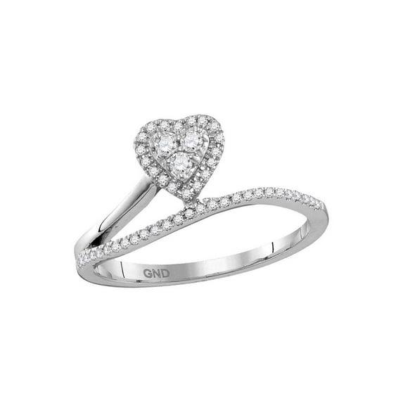 10kt White Gold Womens Round Diamond Slender Heart Band Ring 1/5 Cttw