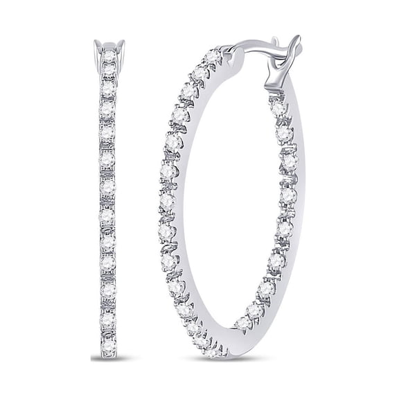 10kt White Gold Womens Round Diamond Slender Single Row Hoop Earrings 1/4 Cttw