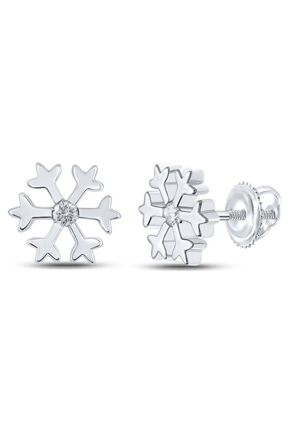 10kt White Gold Womens Round Diamond Snowflake Fashion Earrings 1/20 Cttw