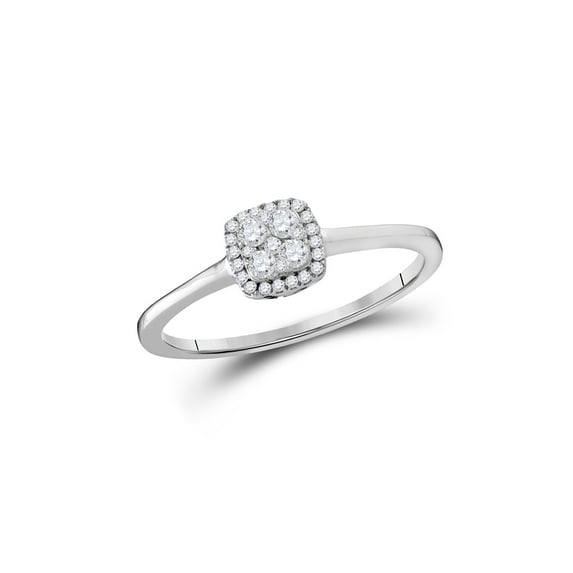 10kt White Gold Womens Round Diamond Square Cluster Ring 1/5 Cttw