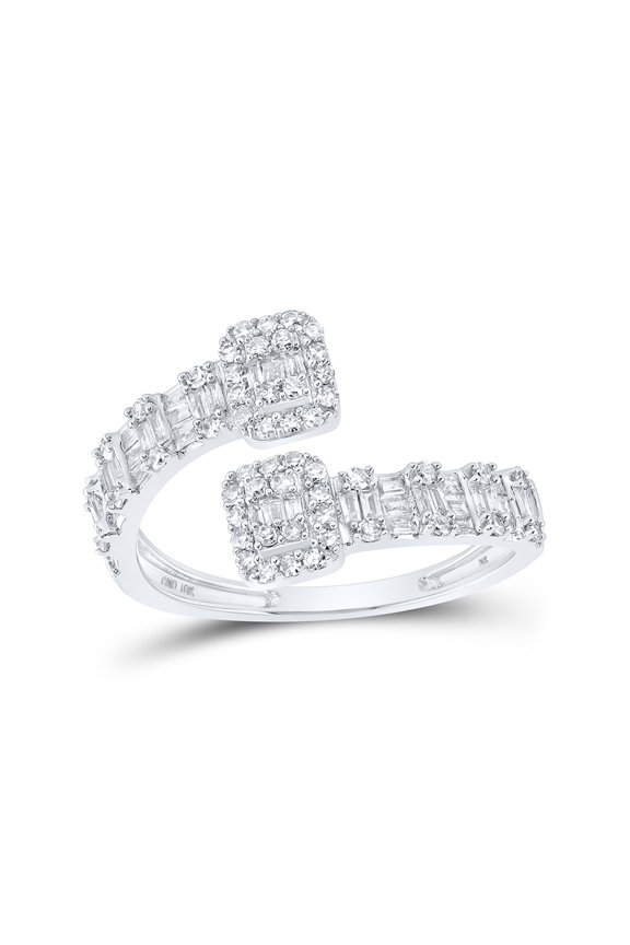 10kt White Gold Womens Round Diamond Square Cuff Band Ring 1/2 Cttw