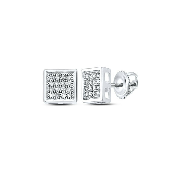 10kt White Gold Womens Round Diamond Square Earrings 1/10 Cttw