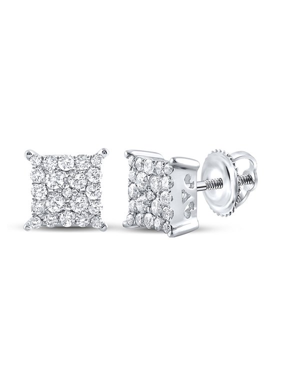 10kt White Gold Womens Round Diamond Square Earrings 1/4 Cttw