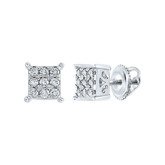 10kt White Gold Womens Round Diamond Square Earrings 1/6 Cttw