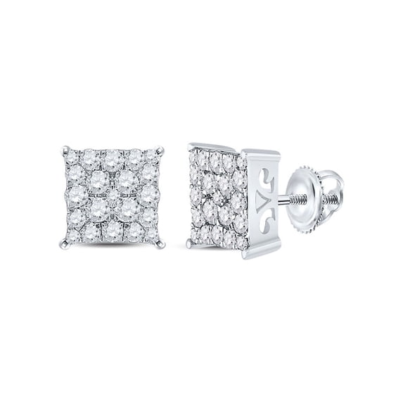 10kt White Gold Womens Round Diamond Square Earrings 3/4 Cttw