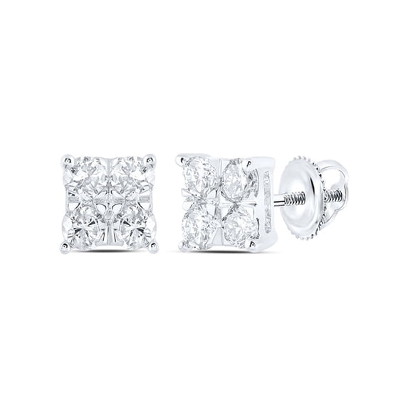 10kt White Gold Womens Round Diamond Square Earrings 3/8 Cttw