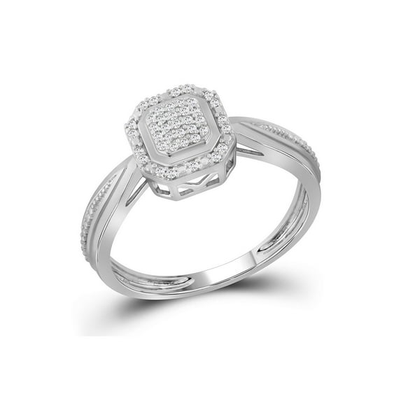 10kt White Gold Womens Round Diamond Square Frame Cluster Tapered Shank Ring 1/10 Cttw