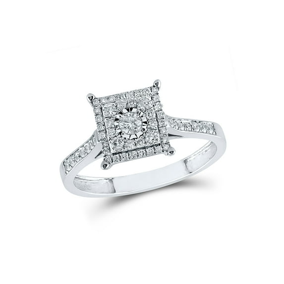 10kt White Gold Womens Round Diamond Square Ring 1/3 Cttw