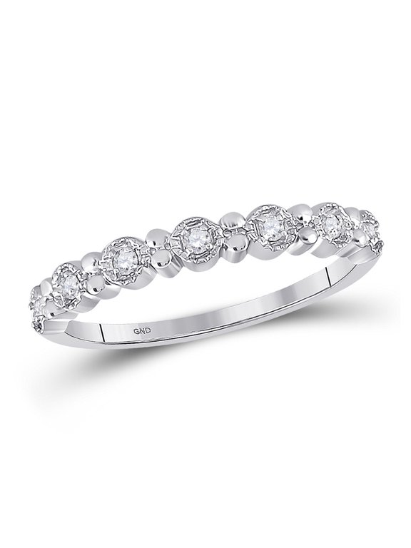 10kt White Gold Womens Round Diamond Stackable Band Ring 1/10 Cttw
