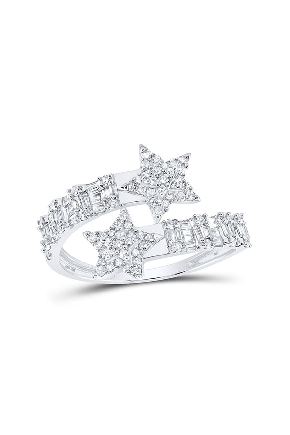 10kt White Gold Womens Round Diamond Star Cuff Band Ring 5/8 Cttw