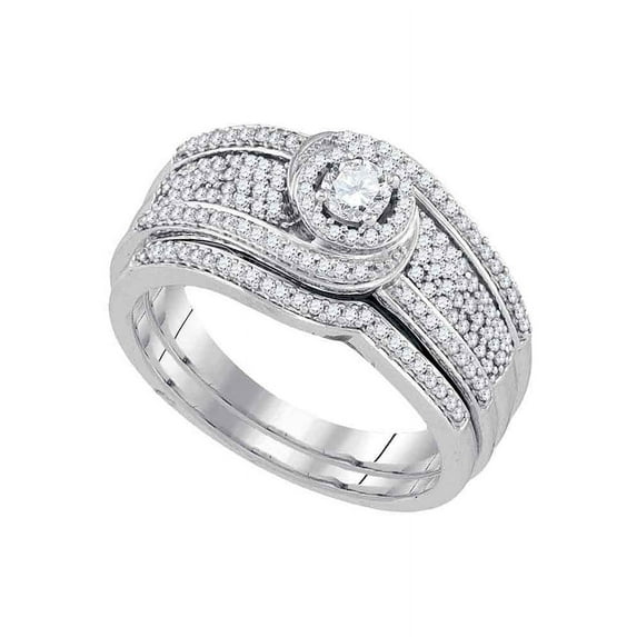 10kt White Gold Womens Round Diamond Swirl Bridal Wedding Engagement Ring Band Set 1/2 Cttw