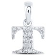 thumbnail image 1 of 10kt White Gold Womens Round Diamond T Initial Letter Pendant 1/12 Cttw, 1 of 1