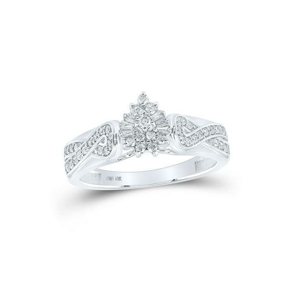 10kt White Gold Womens Round Diamond Tear Cluster Ring 1/4 Cttw