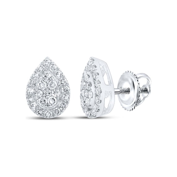 10kt White Gold Womens Round Diamond Teardrop Earrings 1/4 Cttw