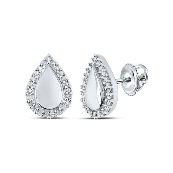 10kt White Gold Womens Round Diamond Teardrop Earrings 1/8 Cttw