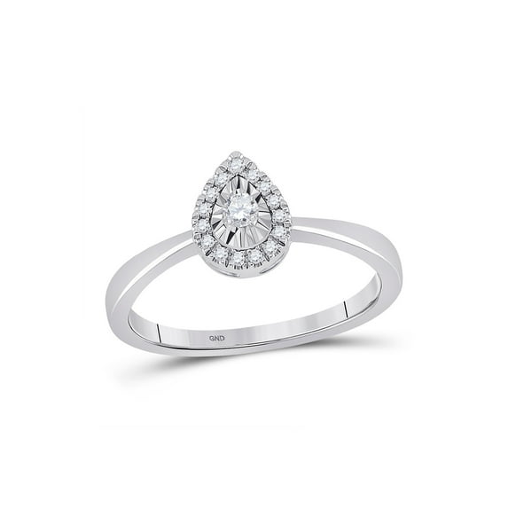 10kt White Gold Womens Round Diamond Teardrop Halo Promise Ring 1/6 Cttw