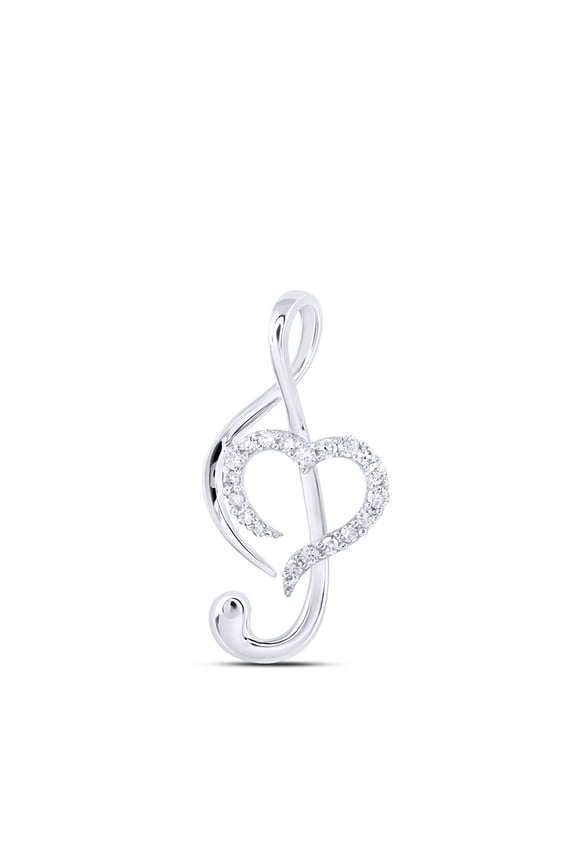 10kt White Gold Womens Round Diamond Treble Heart Pendant 1/6 Cttw