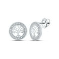 thumbnail image 1 of 10kt White Gold Womens Round Diamond Tree of Life Circle Earrings 1/8 Cttw, 1 of 1