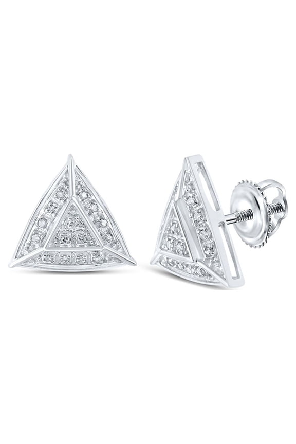 10kt White Gold Womens Round Diamond Triangle Earrings 1/10 Cttw
