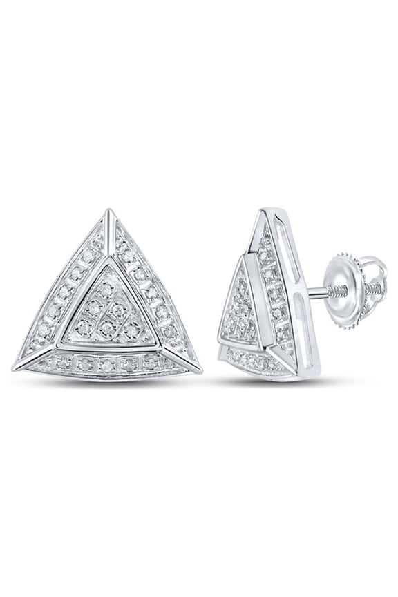 10kt White Gold Womens Round Diamond Triangle Earrings 1/8 Cttw
