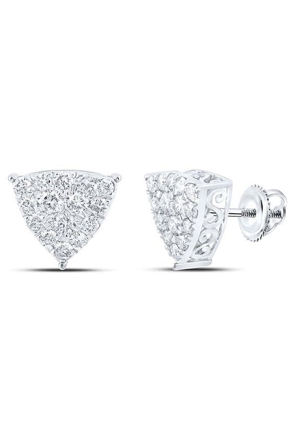 10kt White Gold Womens Round Diamond Triangle Earrings 3/4 Cttw