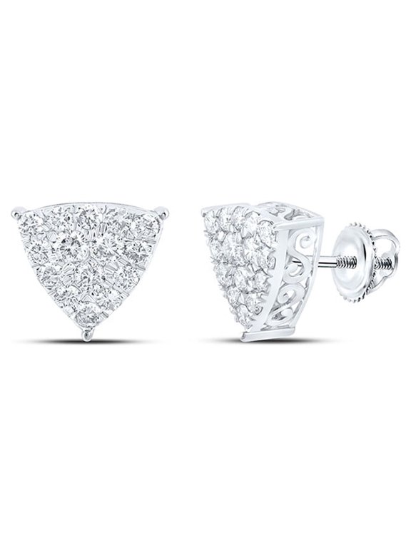 10kt White Gold Womens Round Diamond Triangle Earrings 3/4 Cttw