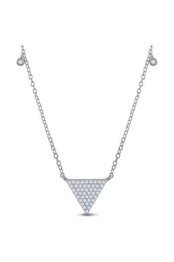 10kt White Gold Womens Round Diamond Triangle Necklace 1/4 Cttw