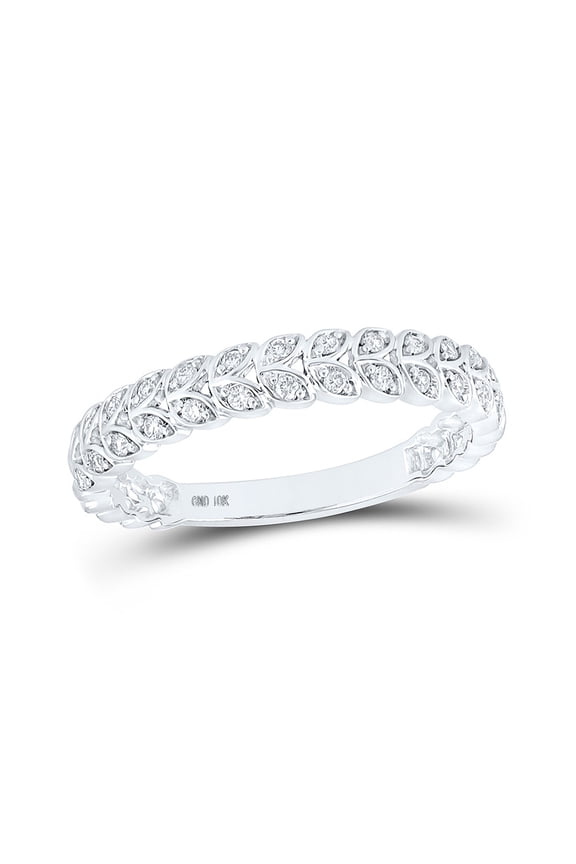 10kt White Gold Womens Round Diamond Vine Leaf Stackable Band Ring 1/6 Cttw
