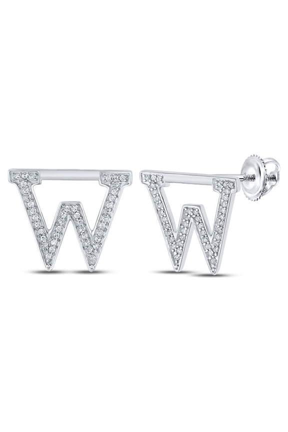 10kt White Gold Womens Round Diamond W Initial Letter Earrings 1/6 Cttw