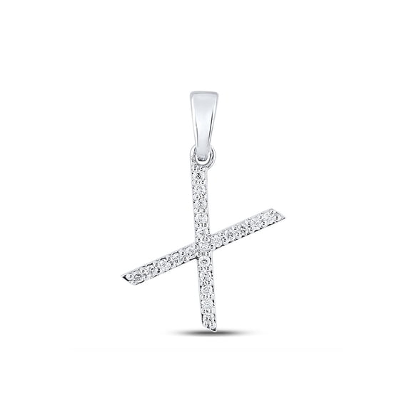10kt White Gold Womens Round Diamond X Initial Letter Pendant 1/6 Cttw