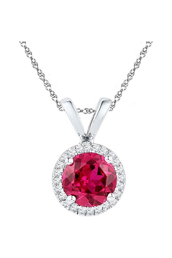 10kt White Gold Womens Round Synthetic Ruby Solitaire Pendant 1 Cttw