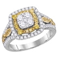 thumbnail image 1 of 10kt White Gold Womens Round Yellow Diamond Cluster Bridal Wedding Engagement Ring 1-1/5 Cttw, 1 of 1
