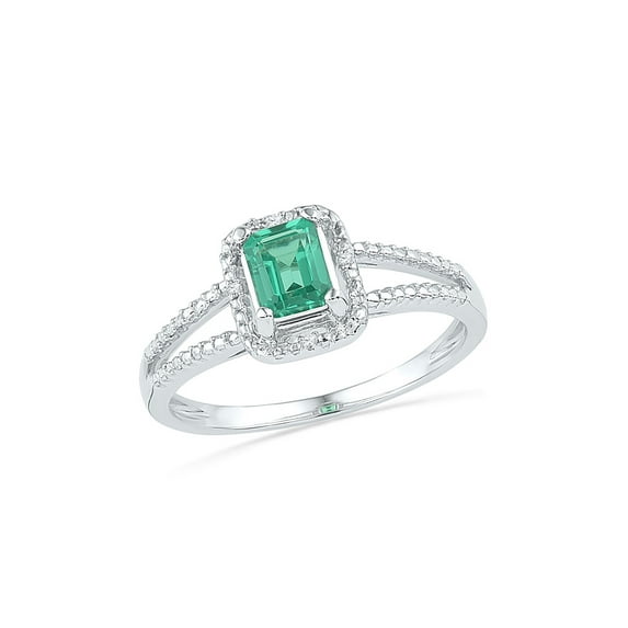 10kt White Gold Womens Synthetic Emerald Solitaire Diamond Split-shank Ring 1-1/2 Cttw