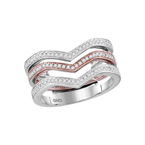 10kt White Rose Gold Womens Round Diamond 3-piece Triple Stackable Chevron Band Ring 1/3 Cttw