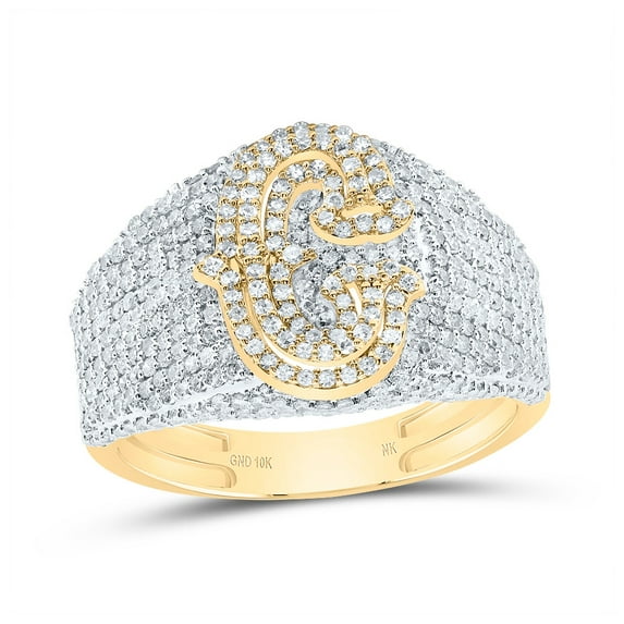 10kt Yellow Gold 1 1/2 Cttw Diamond Initial "C" Men's Ring, Men Size: 8-12