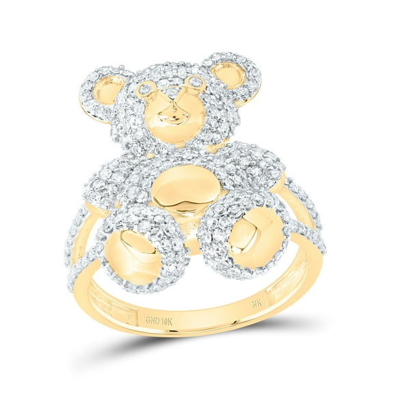 10kt Yellow Gold 1 1/2 Cttw Natural Diamond Teddy Bear Ladies Wedding Engagement Anniversary Ring, Women Size: 5-9