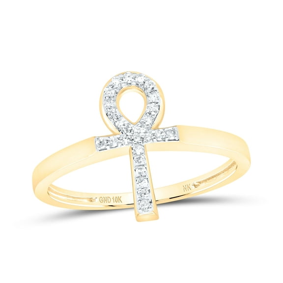10kt Yellow Gold 1/10 Cttw Diamond Ankh Wedding Engagement Anniversary Cross Ring, Women Size: 5-9