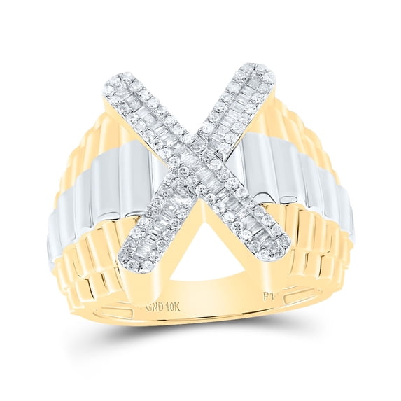 10kt Yellow Gold 1/2 Cttw Diamond Initial "X" Men's Ring, Men Size: 8-12