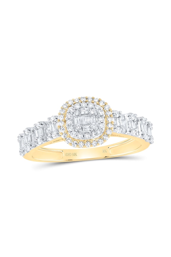 10kt Yellow Gold 1/2 Cttw Natural Diamond Fashion Cushion Ladies Wedding Engagement Anniversary Ring, Women Size: 5-9