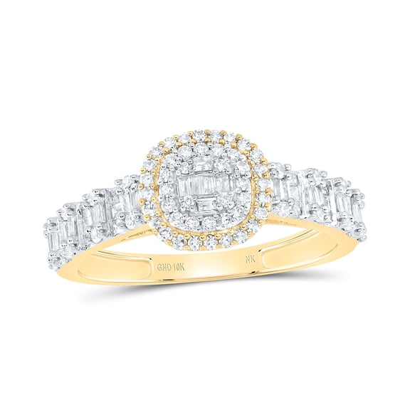 10kt Yellow Gold 1/2 Cttw Natural Diamond Fashion Cushion Ladies Wedding Engagement Anniversary Ring, Women Size: 5-9